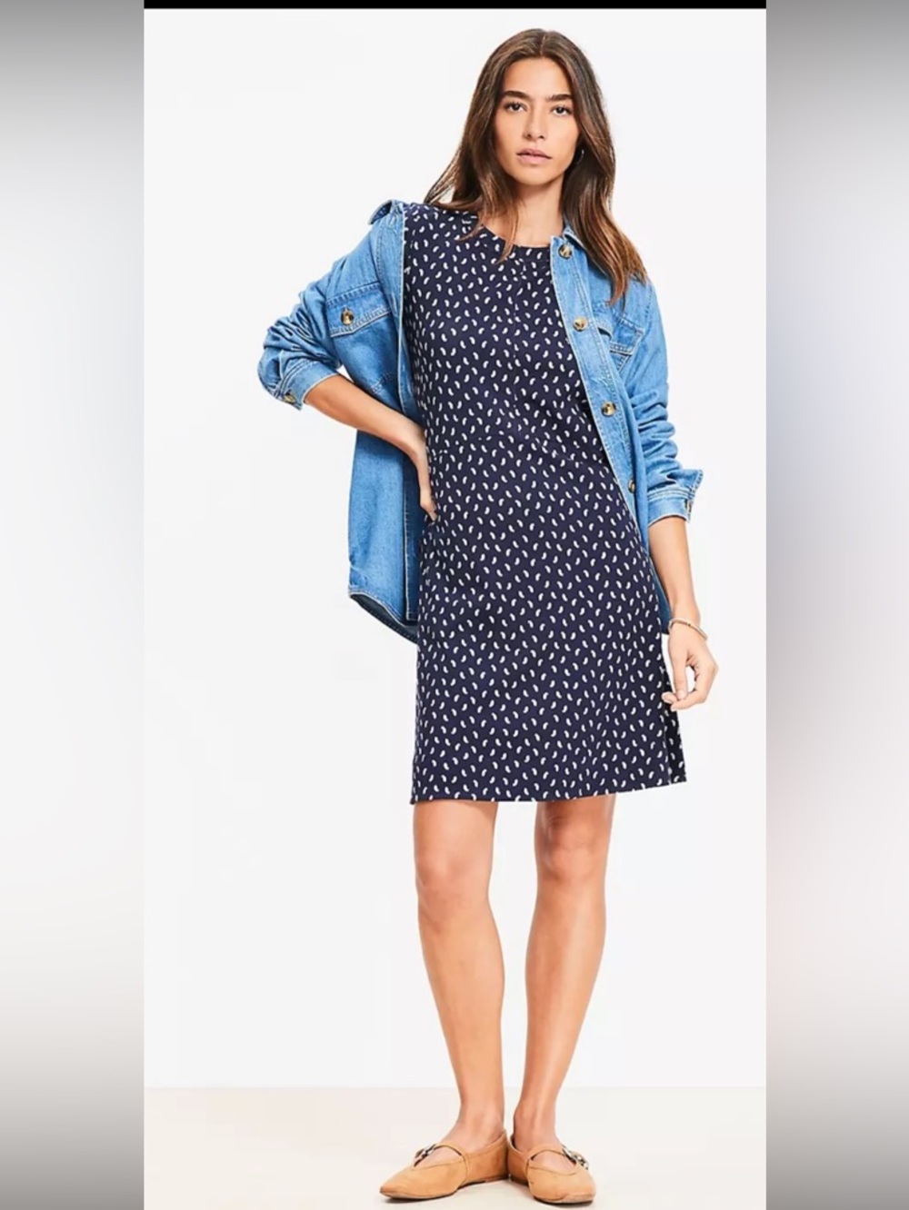 NWT. LOFT Navy Dress with White Paisley Motif